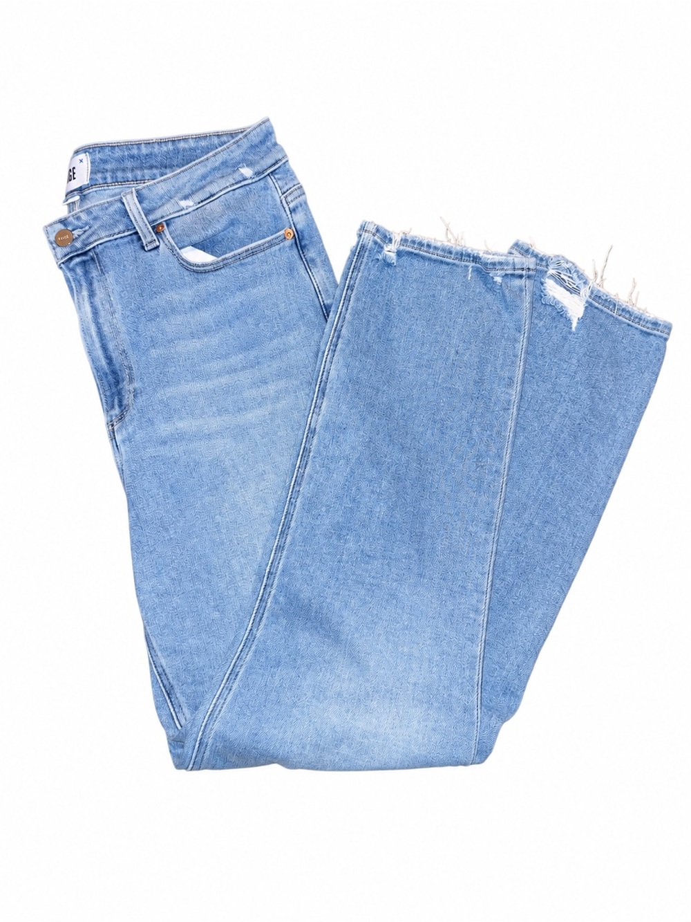 PAIGE Light Blue Cropped Raw-Hem Straight Jeans